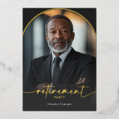 Moderne minimale zwarte pensioenpartij folie uitnodiging (Voorkant)