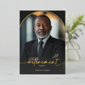 Moderne minimale zwarte pensioenpartij folie uitnodiging (Staand Voorkant)