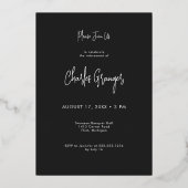 Moderne minimale zwarte pensioenpartij folie uitnodiging (Achterkant)