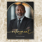 Moderne minimale zwarte pensioenpartij folie uitnodiging