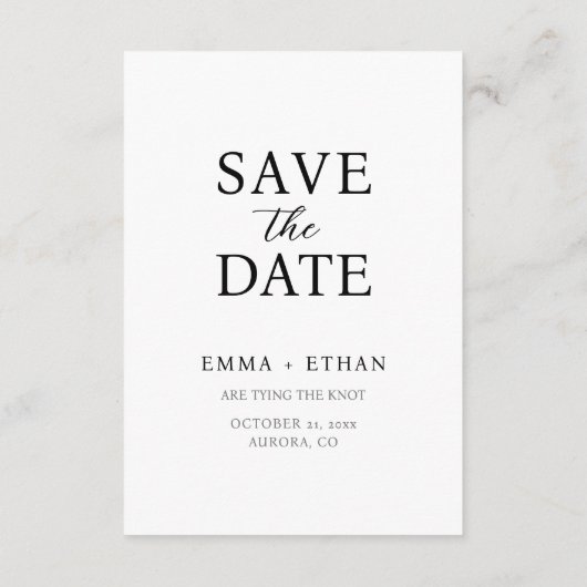 Moderne, minimale zwarte roze save the date (Achterkant)