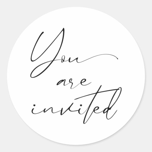 Moderne minimale zwarte script kalligrafie bruilof ronde sticker (Voorkant)