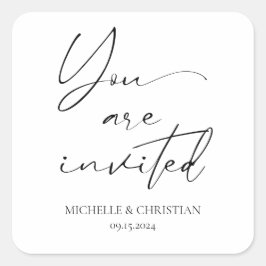 Moderne minimale zwarte script kalligrafie bruilof vierkante sticker