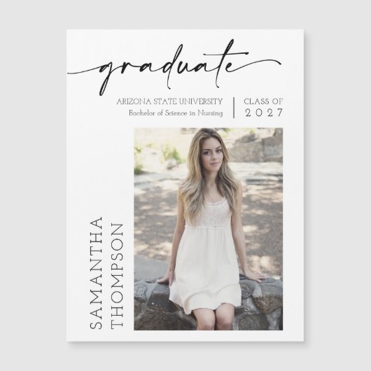 Moderne minimale zwarte-scriptfoto Afstuderen magn (Voorkant)