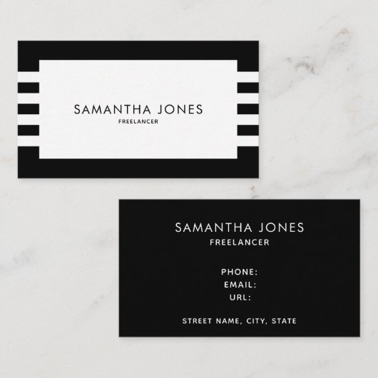 Moderne, minimale zwarte strepen, freelancer visitekaartje (Voorkant / Achterkant)