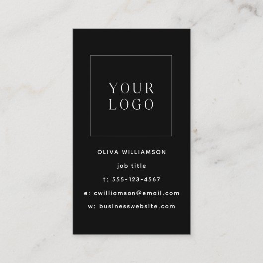 Moderne, minimale zwarte Verticale QR-code voor Lo Visitekaartje (Voorkant)