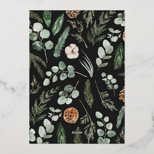 Moderne minimale zwarte waterverf met kerstmis folie feestdagenkaart (Achterkant)