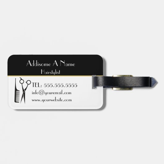 Moderne, minimale zwarte witte goudhaarstaartlijst bagagelabel (Achterkant horizontaal)