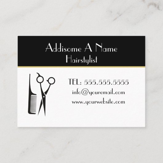 Moderne, minimale zwarte witte goudhaarstaartlijst visitekaartje (Achterkant)