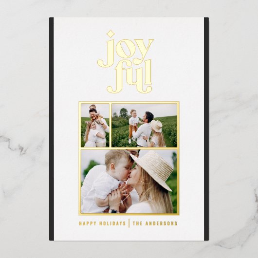 Moderne minimale zwarte witte kersttypografie F Folie Feestdagenkaart (Voorkant)