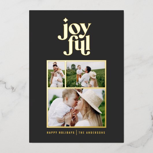 Moderne minimale zwarte witte kersttypografie F Folie Feestdagenkaart (Voorkant)