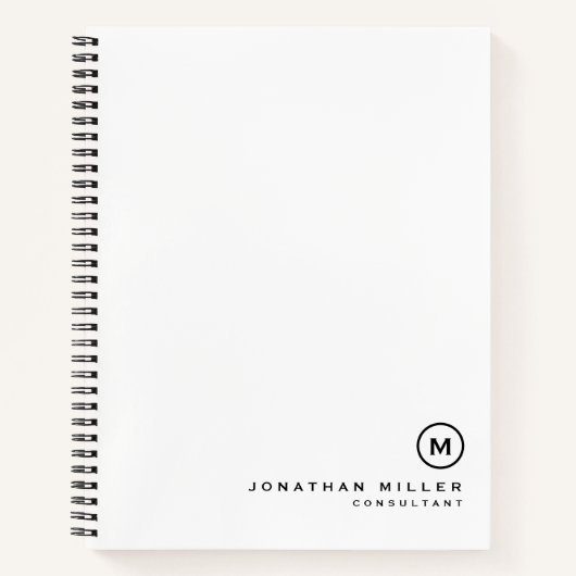Moderne, minimale zwarte witte monogram notitieboek (Voorkant)