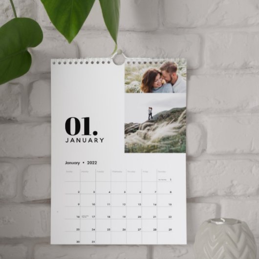 Moderne minimale zwarte witte multi-fotofamilie kalender