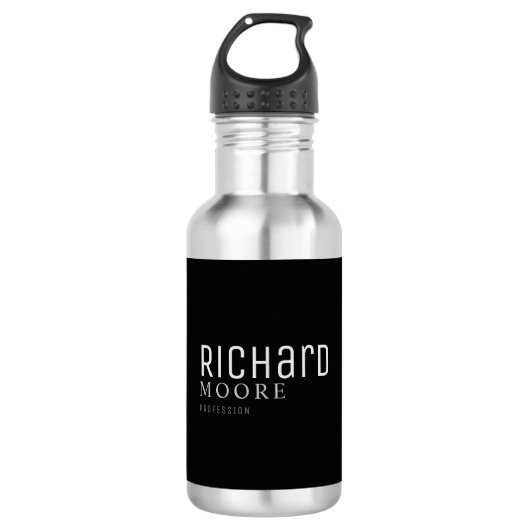 moderne, minimale zwarte witte naam waterfles (Voorkant)