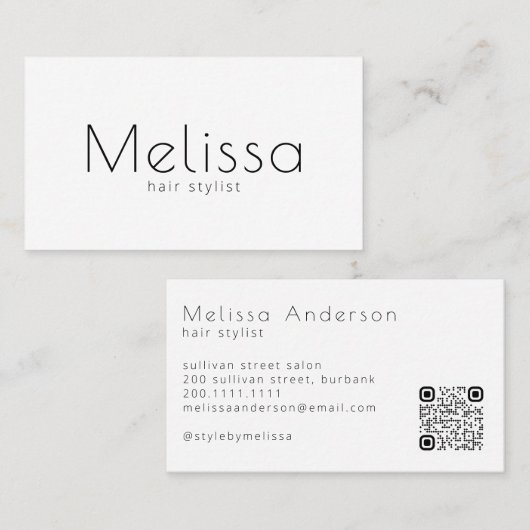 Moderne, minimale zwarte witte QR-code Visitekaartje (Voorkant / Achterkant)