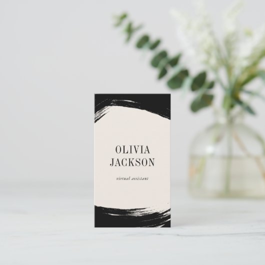 Moderne minimale zwarte witte verf streken QR-code Visitekaartje (Staand voorkant)