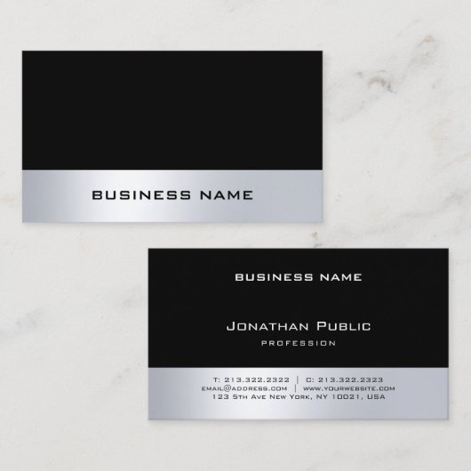 Moderne, minimale zwarte zilver Professional Visitekaartje (Voorkant / Achterkant)