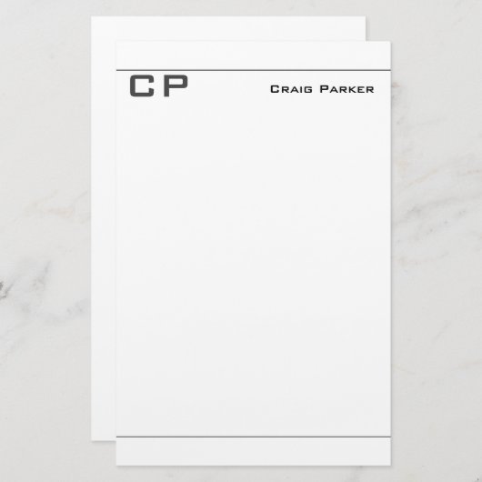Moderne minimaliserende monogram Professional Plai Briefpapier (Voorkant / Achterkant)
