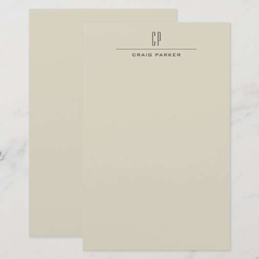 Moderne minimaliserende monogram Professional Plai Briefpapier (Voorkant / Achterkant)