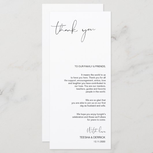 Moderne minimalisme script plaats instelling dank  programmakaart (Voorkant / Achterkant)