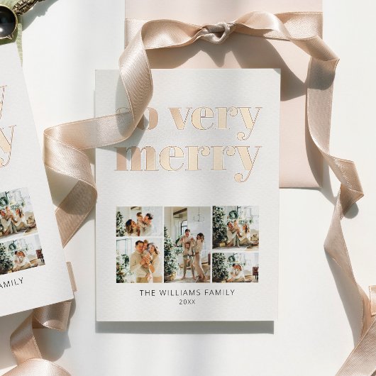 Moderne minimalist 5 foto Kerstmis Folie Feestdagenkaart