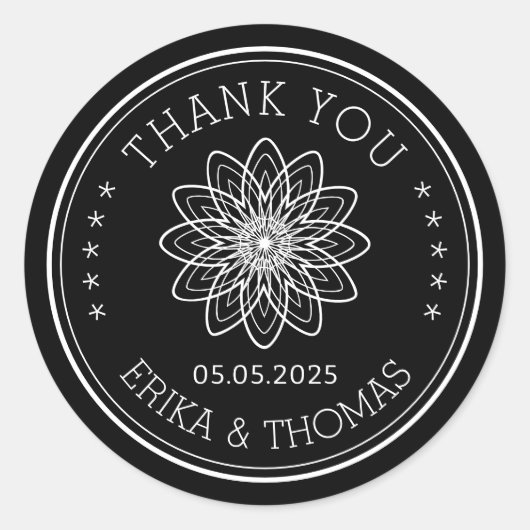 Moderne minimalist Bedankt lijnkunst Bloem Ronde Sticker (Voorkant)