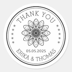 Moderne minimalist Bedankt lijnkunst Bloem Ronde Sticker