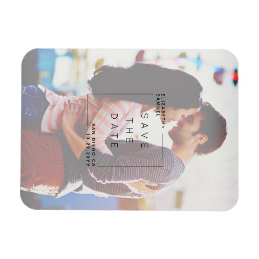 Moderne minimalist Bewaar de datum Foto Wit Magneet (Horizontaal)