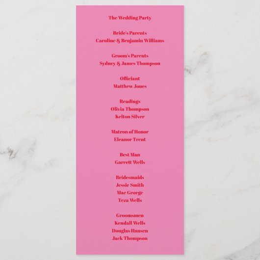 Moderne minimalist Bold Helder Roze Rood Tall Programmakaart (Achterkant)
