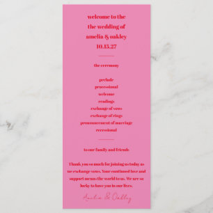 Moderne minimalist Bold Helder Roze Rood Tall Programmakaart