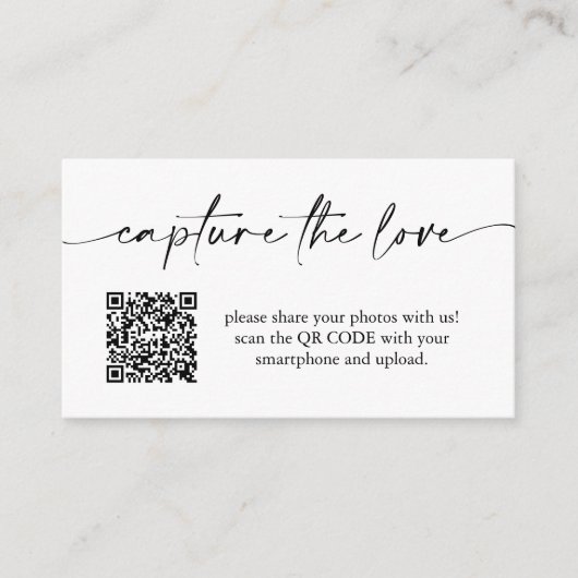 Moderne minimalist Capture The Love Wedding QR-cod Informatiekaartje (Voorkant)