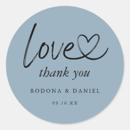 Moderne minimalist dank u bruiloft Dusty Blue Ronde Sticker