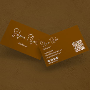 Moderne minimalist   Elegant bruin en QR-code Visitekaartje