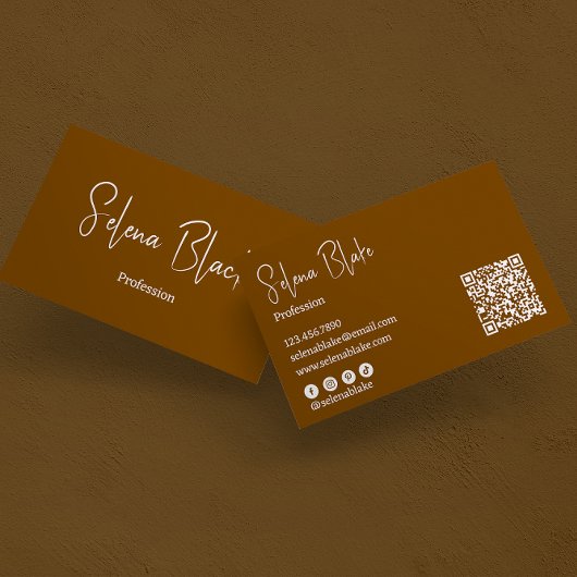 Moderne minimalist | Elegant bruin en QR-code Visitekaartje