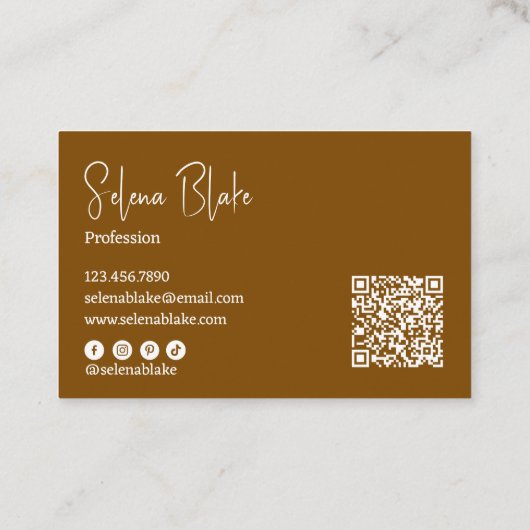 Moderne minimalist | Elegant bruin en QR-code Visitekaartje (Achterkant)