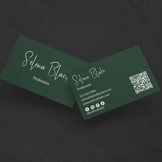 Moderne minimalist | Elegant groen & QR-code Visitekaartje