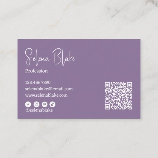 Moderne minimalist | Elegante Paarse en QR-code Visitekaartje (Achterkant)