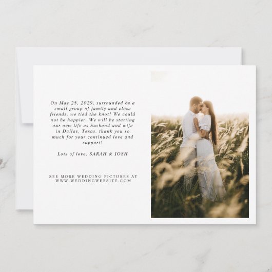 Moderne minimalist getrouwd 2 fotoscript bruiloft aankondiging (Achterkant)