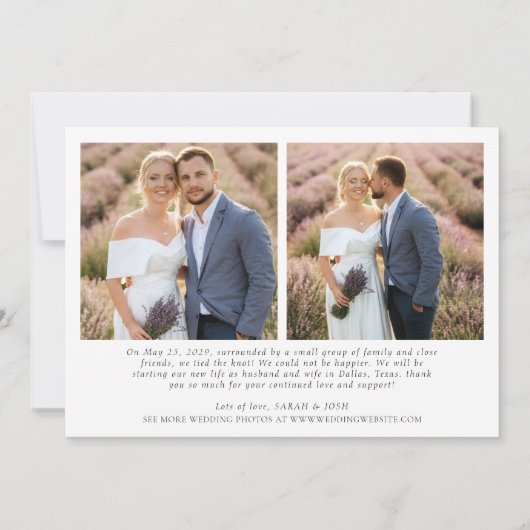 Moderne minimalist getrouwd 3 fotoscript bruiloft aankondiging (Achterkant)