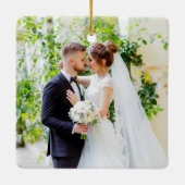 Moderne minimalist getrouwd vrolijke foto bruiloft keramisch ornament (Achterkant)
