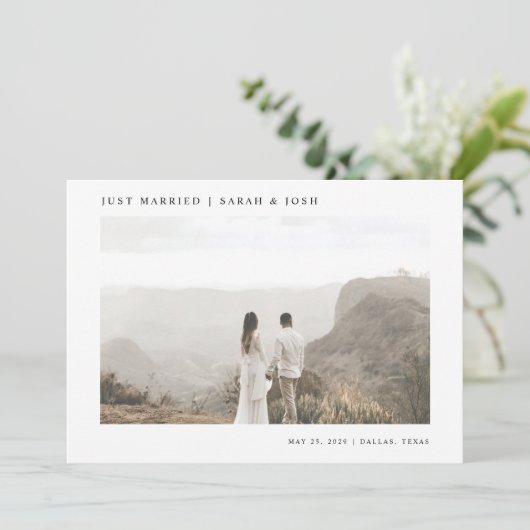 Moderne minimalist gewoon gehuwd met fotohuwelijk aankondiging (Staand voorkant)