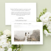 Moderne minimalist gewoon gehuwd met fotohuwelijk aankondiging