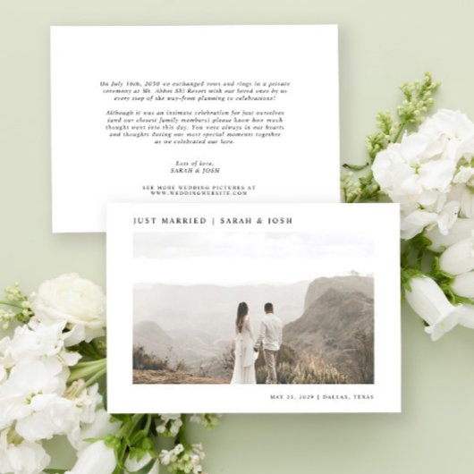 Moderne minimalist gewoon gehuwd met fotohuwelijk aankondiging