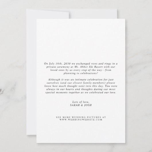 Moderne minimalist gewoon gehuwde foto's bruiloft aankondiging (Achterkant)