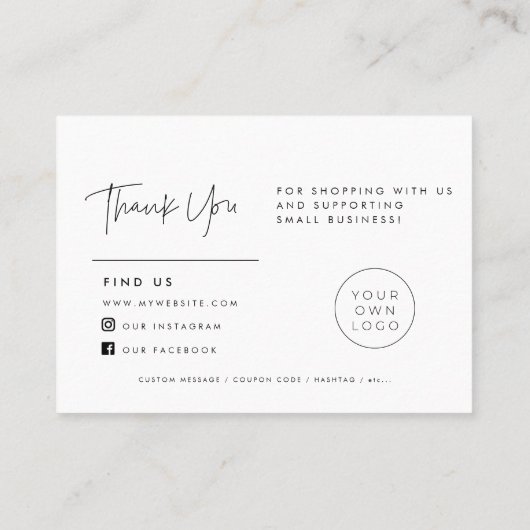 Moderne minimalist Hartelijk dank voor de bijsluit Visitekaartje (Achterkant)