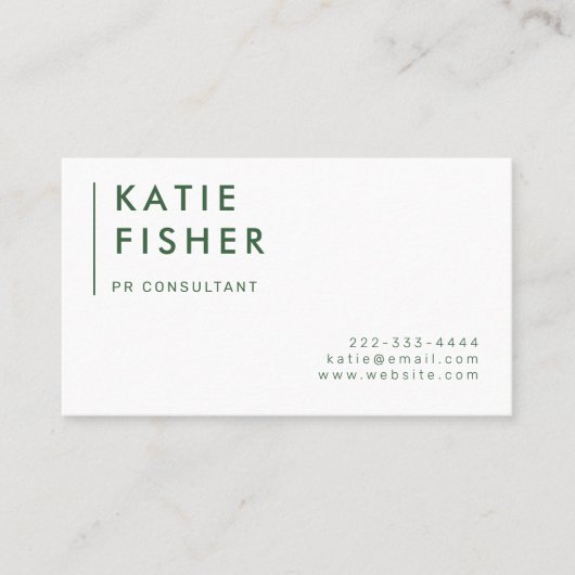 Moderne minimalist: Hunter Groen & Wit Visitekaartje (Voorkant)