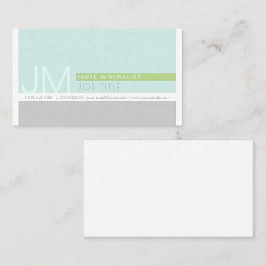 Moderne minimalist | Lichtblauw groen grijs Visitekaartje (Voorkant / Achterkant)