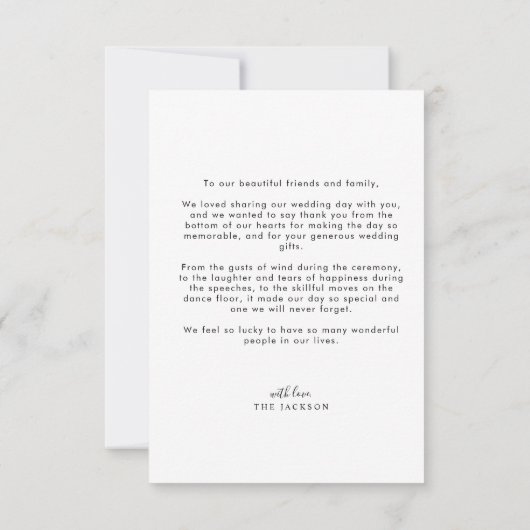 Moderne minimalist met foto-bruiloft bedankkaart (Achterkant)