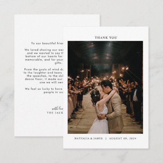 Moderne minimalist met foto-bruiloft bedankkaart (Voorkant / Achterkant)