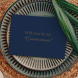 Moderne Minimalist | Navy Goud Bruidsjonker Voorst Kaart<br><div class="desc">Deze moderne minimalistische uitnodiging voor het voorstel aan de bruidsjonker in navy goud is perfect voor je moderne trouwfeest. Dit ontwerp bevat elegante gouden kalligrafie met een navyblauwe achtergrond die past bij je formele traditionele trouwfeest of eenvoudige boho-bruiloft in de lente, zomer of herfst. Neem gerust contact met ons op...</div>